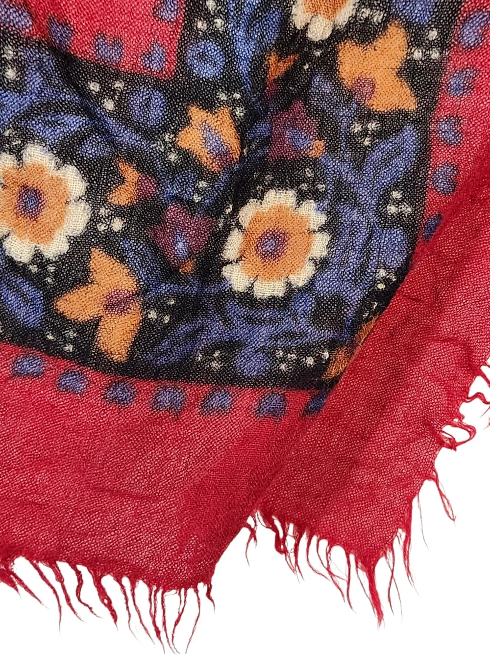 Vintage Yves Saint Laurent YSL Red Floral Wool Blend Square Scarf Shawl Wrap
